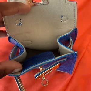 Blue Textured Mini Bag with Gold Accents